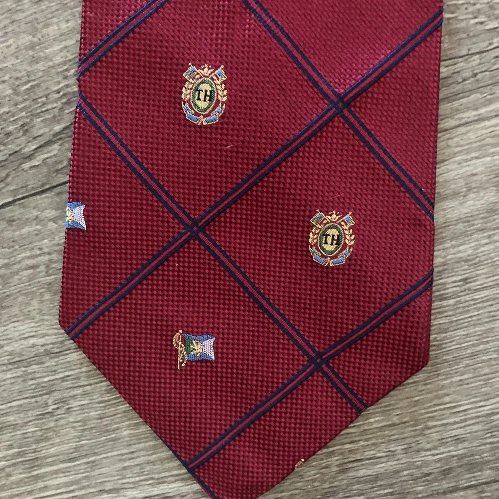 Vintage Red Tommy Hilfiger Crest Italian Silk Tie USA